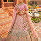 Dusty Pink and Grey Ombre Silk Bridal Lehenga with Thread and Moti Work