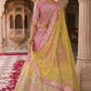 Mustard Yellow and Peach Embroidered Silk Bridal Lehenga Choli