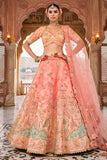 Peach Silk Heavy Mirror & Sequins Embroidered Bridal Lehenga Choli
