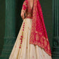 Cream Rani Pink Kalamkari Banarasi Lehenga Choli
