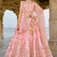 Baby Pink Silk Lehenga Choli with Intricate Palace and Palm Tree Heritage Embroidery