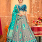 Royal Grey & Teal Silk Wedding Lehenga Choli with Zari & Stone Work