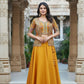 Mustard Yellow Art Silk Skirt Set With Embroidered Jacket