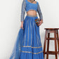 Blue Georgette Semi-Stitched Lehenga Choli with Ruffle Border and Sequin Embroidery