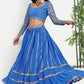Blue Georgette Semi-Stitched Lehenga Choli with Ruffle Border and Sequin Embroidery