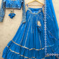 Blue Georgette Semi-Stitched Lehenga Choli with Ruffle Border and Sequin Embroidery