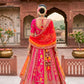 Rani Pink and Orange Silk Embroidered Bridal Lehenga Choli