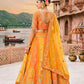 Orange & Mustard Yellow Zari Tissue Embroidered Lehenga Set