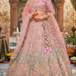 Dusty Pink and Grey Ombre Silk Bridal Lehenga with Thread and Moti Work