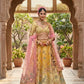 Mustard Yellow and Peach Embroidered Silk Bridal Lehenga Choli