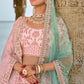 Baby Pink Silk Lehenga Choli with Intricate Palace and Palm Tree Heritage Embroidery