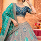 Royal Grey & Teal Silk Wedding Lehenga Choli with Zari & Stone Work