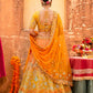 Sterling Mustard Yellow and Orange Embroidered Silk Bridal Lehenga Choli
