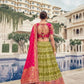 Olive Green Rani Pink Kalamkari Banarasi Lehenga Choli