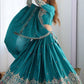 Teal Blue Silk Blend Embroidered Semi-Stitched Lehenga Choli with Dupatta