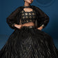 Designer Black Thread & Sequin Work Lehenga Choli with Embroidered Cape Jacket