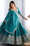 Teal Blue Silk Blend Embroidered Semi-Stitched Lehenga Choli with Dupatta