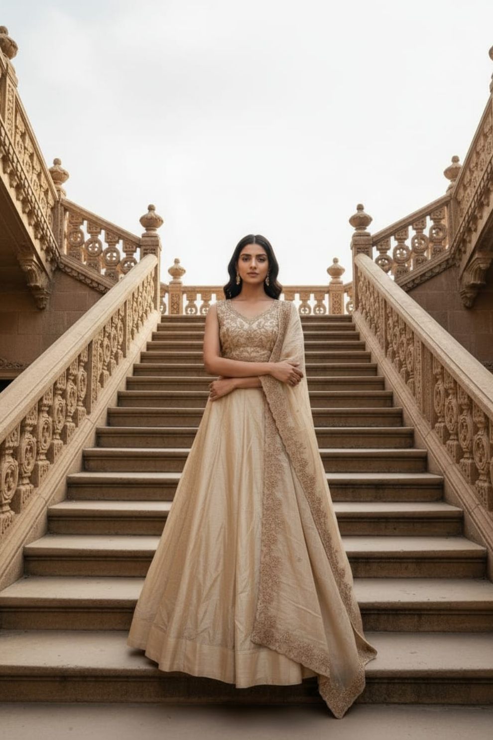 Champagne Gold Crush Silk Zari and Sequins Embroidered Lehenga Choli Set