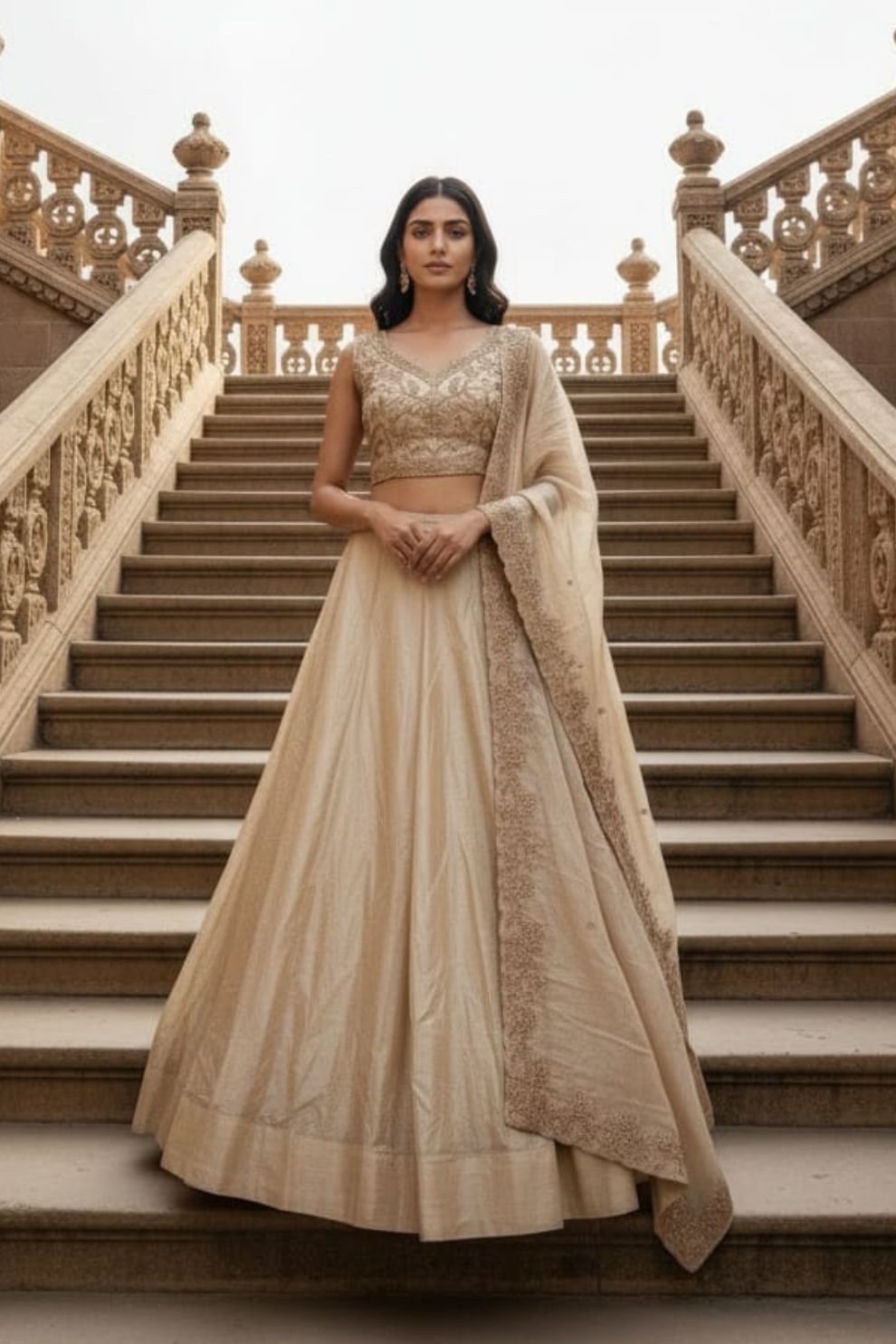 Champagne Gold Crush Silk Zari and Sequins Embroidered Lehenga Choli Set