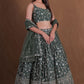 Semi-Stitched Dark Green Georgette Wedding Lehenga with Zari Embroidery