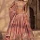 Ethereal Blush Pink Embroidered Lehenga with Heavy Thread Cutwork Border