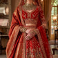 Heritage Scarlet Red Silk Bridal Lehenga with Scalloped Border & Kamarband
