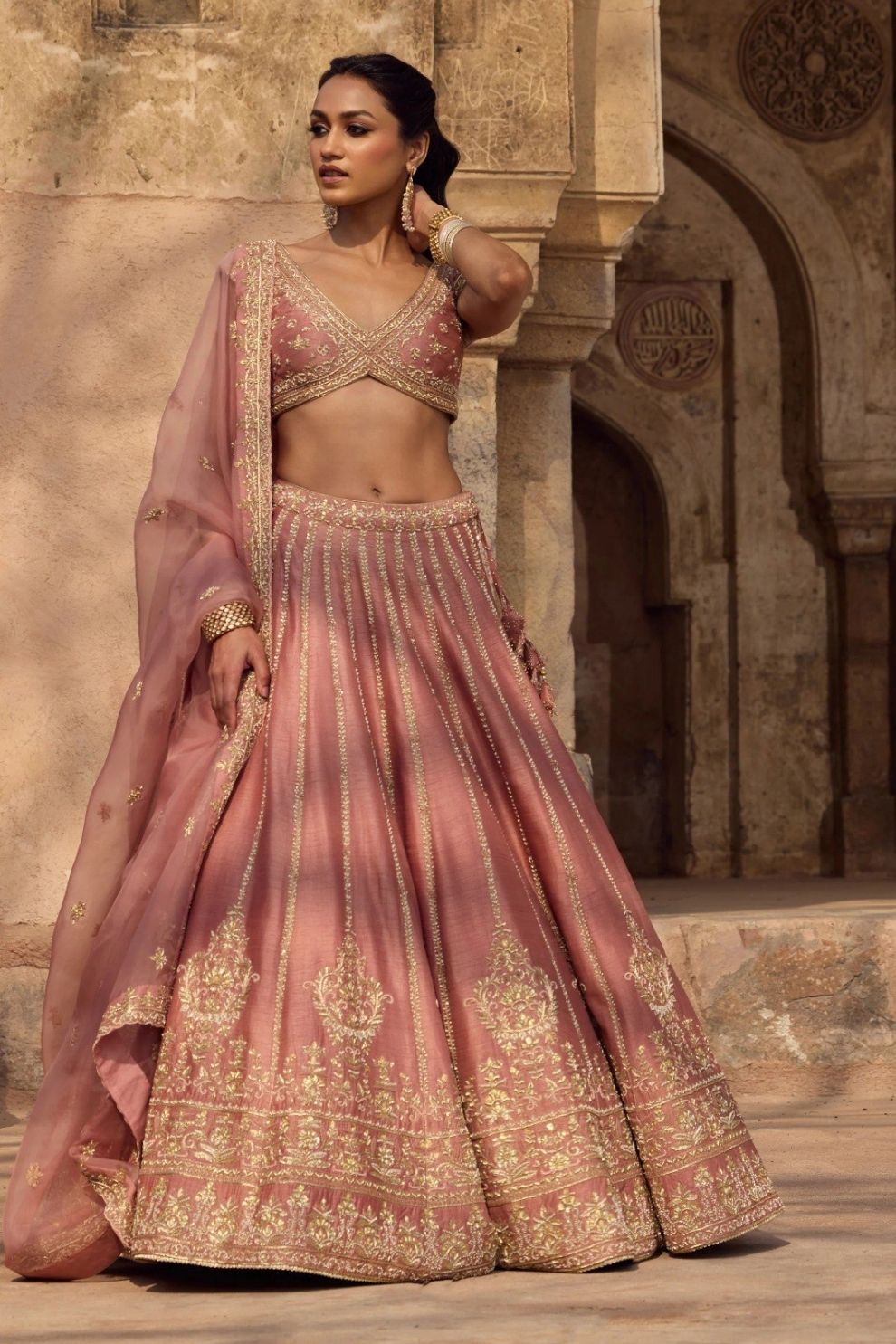 Ethereal Blush Pink Embroidered Lehenga with Heavy Thread Cutwork Border