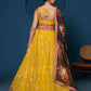 Majestic Yellow Zari-Work Organza  Lehenga featuring Intricate Floral Thread Embroidery