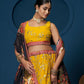Majestic Yellow Zari-Work Organza  Lehenga featuring Intricate Floral Thread Embroidery