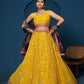 Majestic Yellow Zari-Work Organza  Lehenga featuring Intricate Floral Thread Embroidery