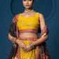 Majestic Yellow Zari-Work Organza  Lehenga featuring Intricate Floral Thread Embroidery