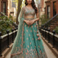 Women's Sea Green Bridal Net Lehenga Set Floral Embroidery with Sequins and Thread Work