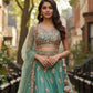 Women's Sea Green Bridal Net Lehenga Set Floral Embroidery with Sequins and Thread Work