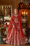 Heritage Scarlet Red Silk Bridal Lehenga with Scalloped Border & Kamarband