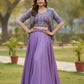 Lavender Pure Vichitra Silk Lehenga Choli with Heavy Embroidered Koti Jacket