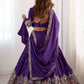 Women's Dark Purple Vichitra Silk Embroidered Lehenga Choli Set for Weddings