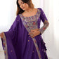 Women's Dark Purple Vichitra Silk Embroidered Lehenga Choli Set for Weddings