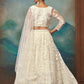 White Soft Net Thread and Sequins Embroidered Semi-Stitched Lehenga Choli with Dupatta