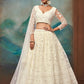 White Soft Net Thread and Sequins Embroidered Semi-Stitched Lehenga Choli with Dupatta