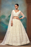 White Soft Net Thread and Sequins Embroidered Semi-Stitched Lehenga Choli with Dupatta