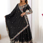 Women's Black Embroidered Semi Stitched Lehenga Choli with Net Dupatta