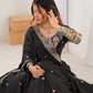 Women's Black Embroidered Semi Stitched Lehenga Choli with Net Dupatta