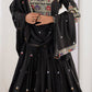 Women's Black Embroidered Semi Stitched Lehenga Choli with Net Dupatta