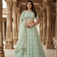 Pista Green Soft Net Thread Embroidery Work Lehenga Choli