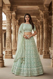 Pista Green Soft Net Thread Embroidery Work Lehenga Choli