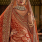 Rust Orange Silk Bridal Lehenga with Double Dupatta Zari Handwork