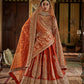 Rust Orange Silk Bridal Lehenga with Double Dupatta Zari Handwork