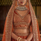 Rust Orange Silk Bridal Lehenga with Double Dupatta Zari Handwork