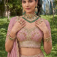 Royal Pink Silk Mehendi Lehenga Choli with Bead Embroidery Elegant