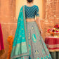 Royal Grey & Teal Silk Wedding Lehenga Choli with Zari & Stone Work